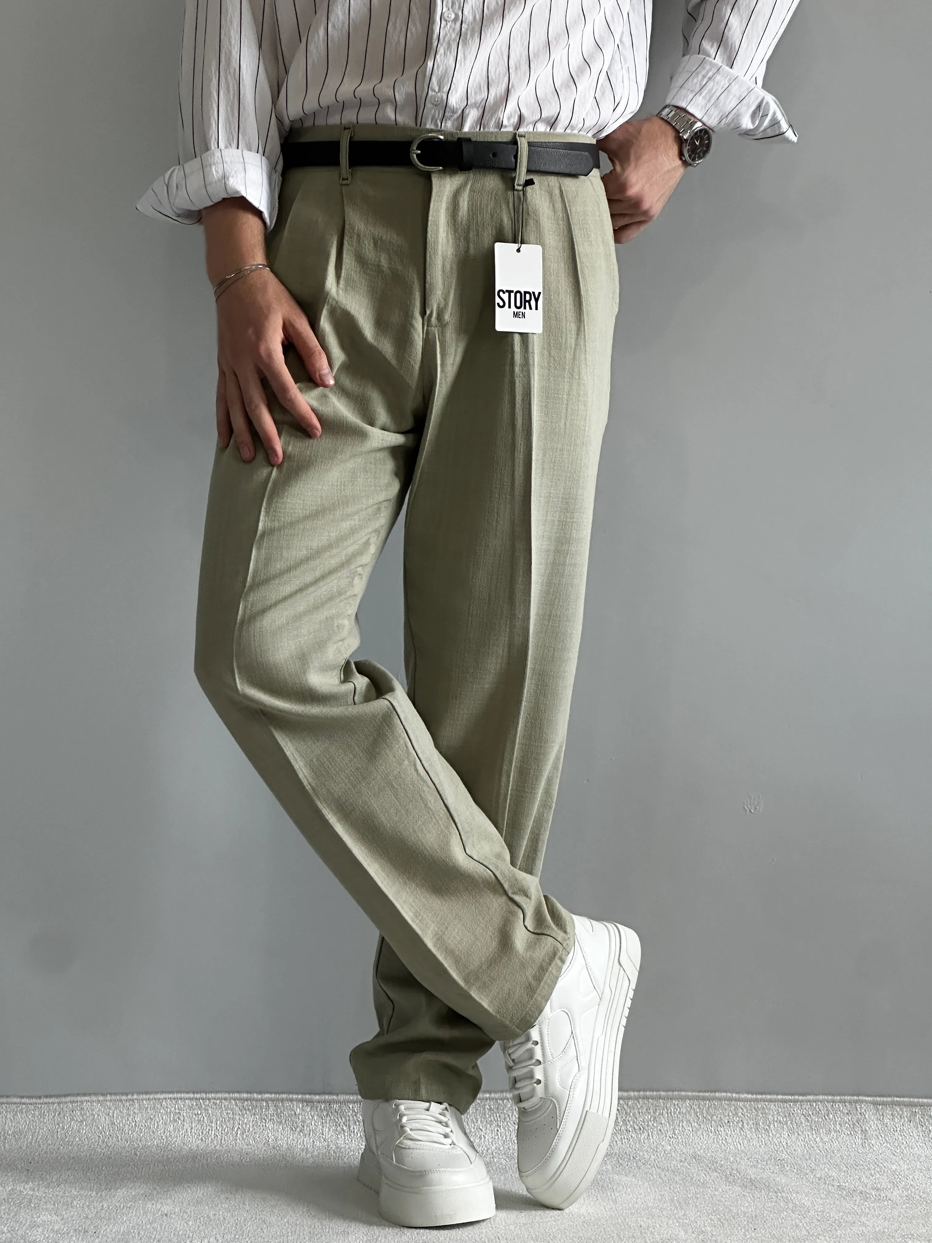 San Loreyn Old Money Ham Keten Premium Baggy Kalıp Pantolon