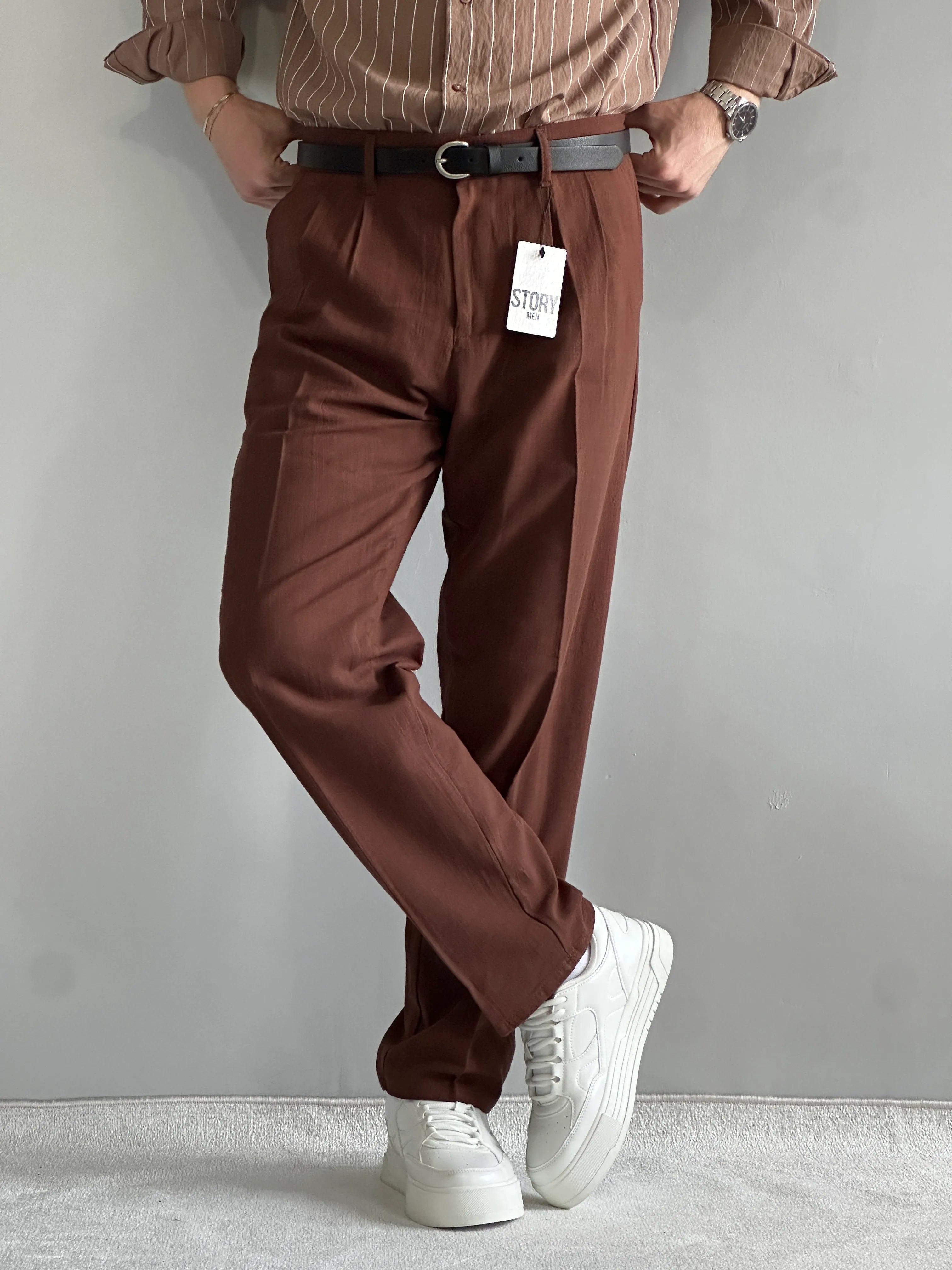 San Loreyn Old Money Ham Keten Premium Baggy Kalıp Pantolon
