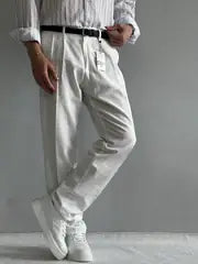 San Loreyn Old Money Ham Keten Premium Baggy Kalıp Pantolon
